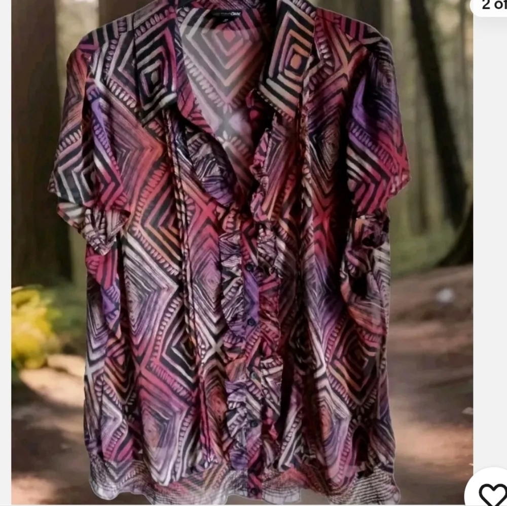 East 5Th Pleated 2 Piece Women's  Button Up Ruffle Accent Blouse NWT Size 1X